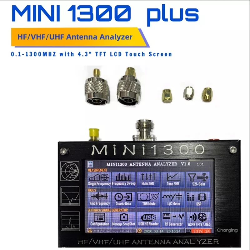 FULL-MINI1300 Plus 5V/1.5A Анализатор Антенн HF VHF UHF 0,1-1300MHZ Частотный Счетчик SWR Метр 0,1-1999 С ЖК-экраном Изображение 3