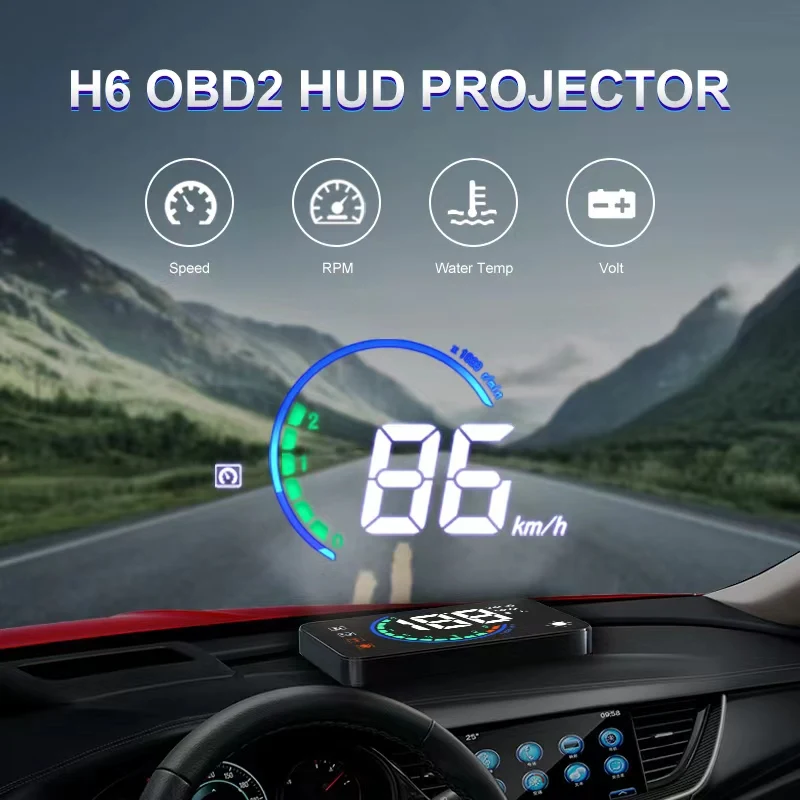 H6 Автомобильный Hud Головной Дисплей Obd2 Спидометр Проектор Лобового Стекла для Автомобильного Гаджета Электронные Аксессуары Об/мин Вольт Измеритель Температуры Воды Изображение 0