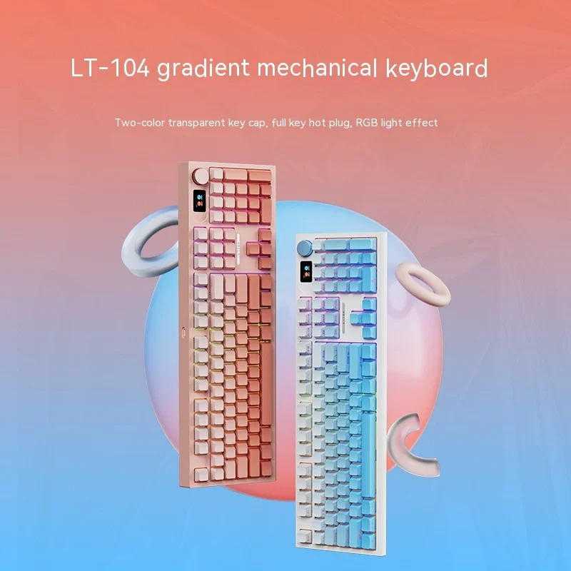 Langtu Lt104 Боковая резная Градиентная Механическая клавиатура Беспроводная 2.4g Bluetooth Третий Макет экзамена RGB Клавиатура Изображение 0