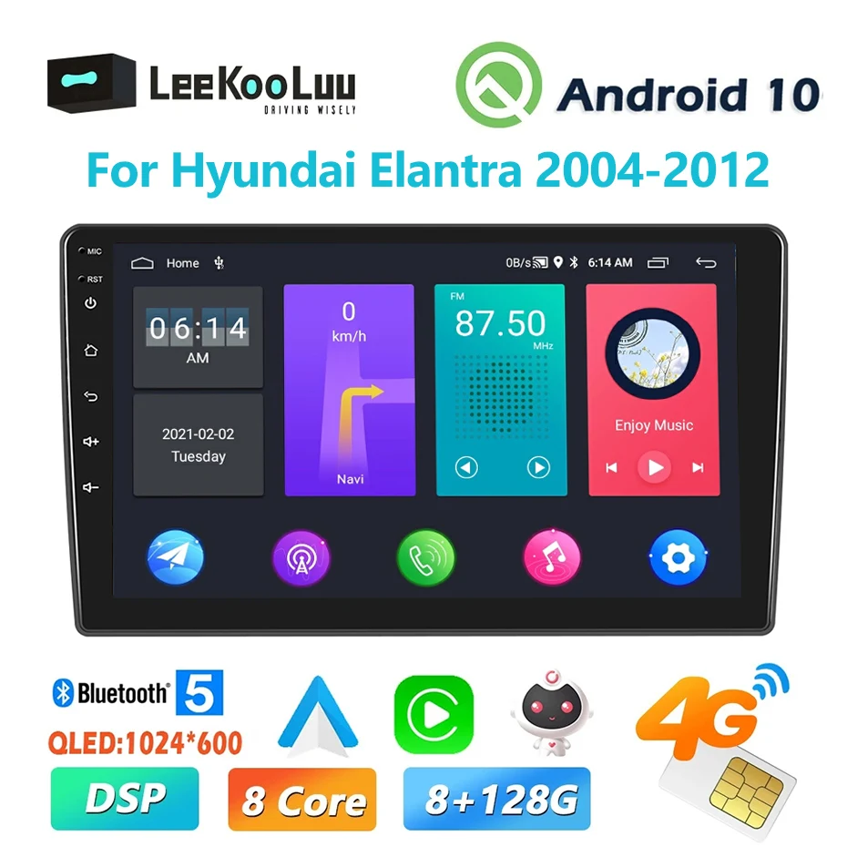 LeeKooLuu 2 Din Автомобильный Радиоприемник Стерео Для Hyundai Elantra 2004 2005-2012 Android Мультимедийный плеер GPS Беспроводной Carplay 4G WiFi DSP Изображение 0