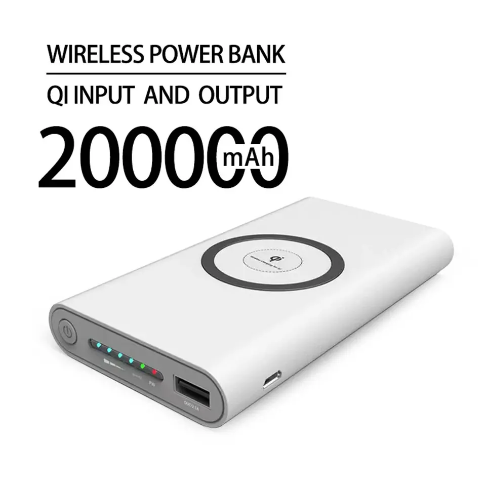 Power Bank 200000 мАч Беспроводная двусторонняя быстрая зарядка Powerbank Портативное внешнее зарядное устройство большой емкости для iPhone 14 13 Изображение 0