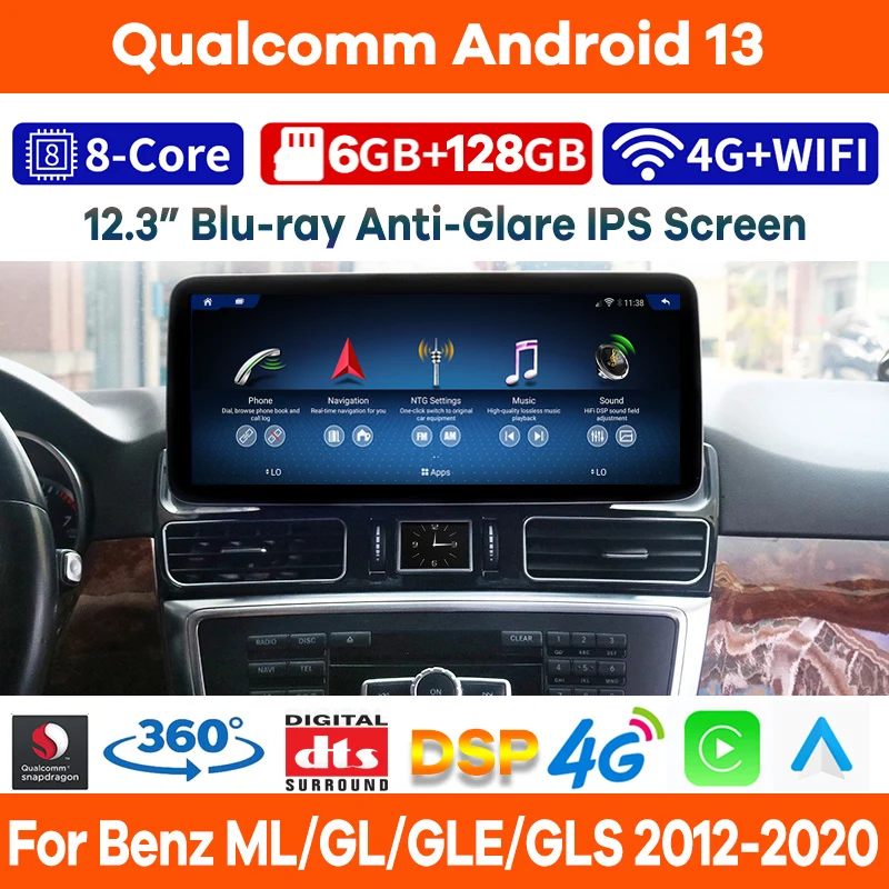 Qualcomm 8 + 128 Г Android 13 Автомобильное Видео для Mercedes Benz ML GL GLE GLS W166 X166 2012-2020 Авто Радио Стерео GPS Экран CarPlay Изображение 0