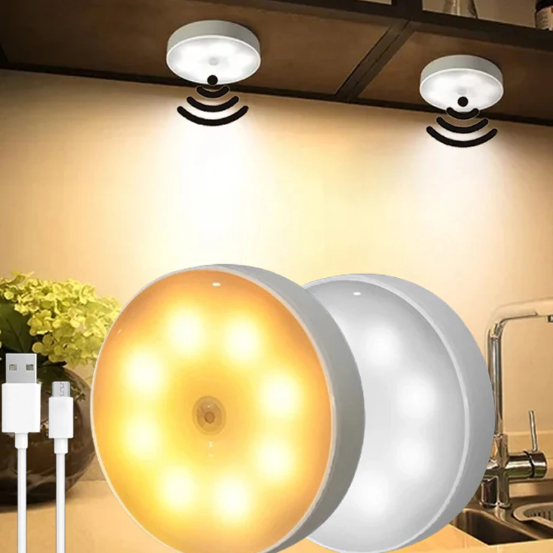 USB Ночник С Датчиком Движения Светодиодная Лампа С Выключателем Перезаряжаемые Индуктивные Светильники Для Кухни Лестницы Прихожей Шкафа Спальни Изображение 0