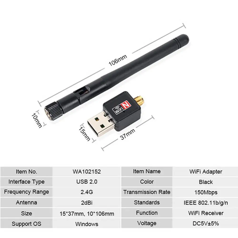 WiFi Адаптер 5 дБ Антенна 150 Мбит/с Lan Беспроводная Сетевая Карта Портативный USB 7601 чип для AHD DVR DVR Изображение 1