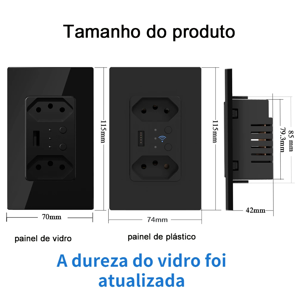 WiFi Умная бразильская настенная розетка Tomada USB Электрические розетки, Пластиковая стеклянная панель, пульт дистанционного управления от Tuya Alexa Google Home Изображение 1