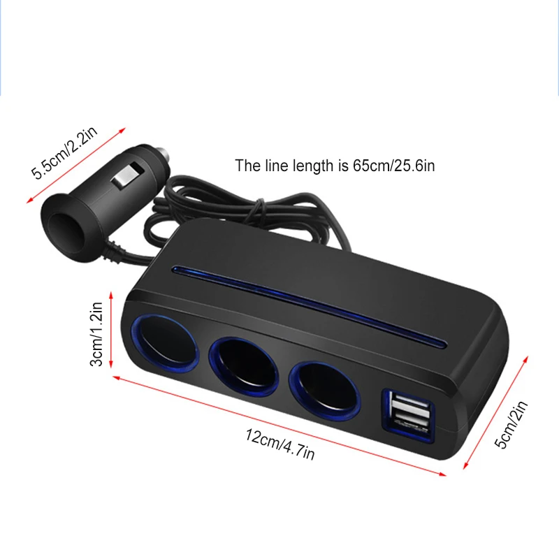 Автомобильное зарядное устройство для мобильного телефона, автомобильное зарядное устройство с двумя USB-разъемами, Одноточечная трехрозеточная розетка мощностью 120 Вт, прочная Изображение 1