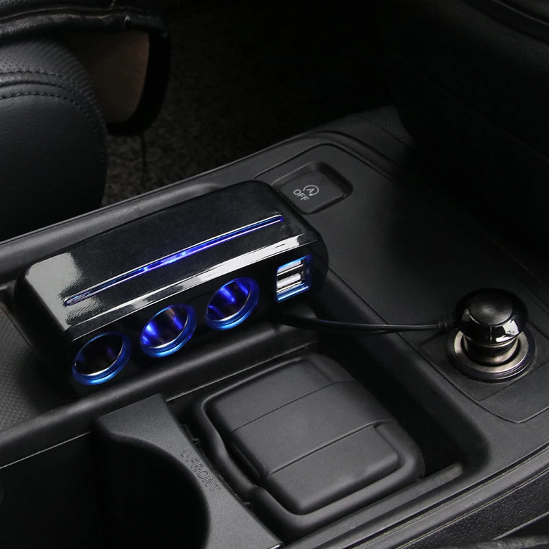 Автомобильное зарядное устройство для мобильного телефона, автомобильное зарядное устройство с двумя USB-разъемами, Одноточечная трехрозеточная розетка мощностью 120 Вт, прочная Изображение 2