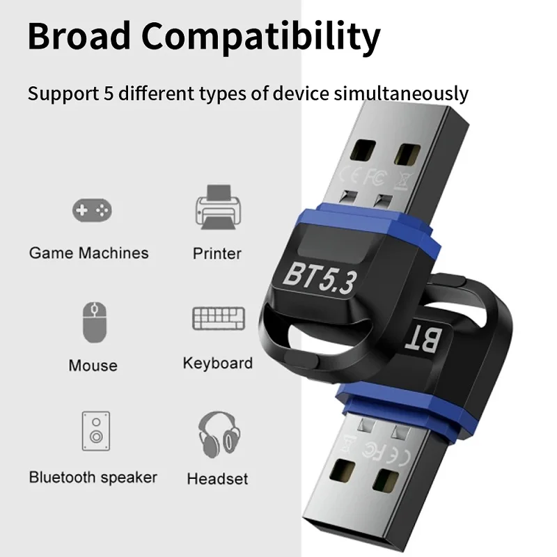 Автомобильный беспроводной передатчик Bluetooth 5.3, адаптер аудиоприемника, USB-ключ, громкая связь для автоматического громкоговорителя, мыши, клавиатуры, ноутбука Изображение 2