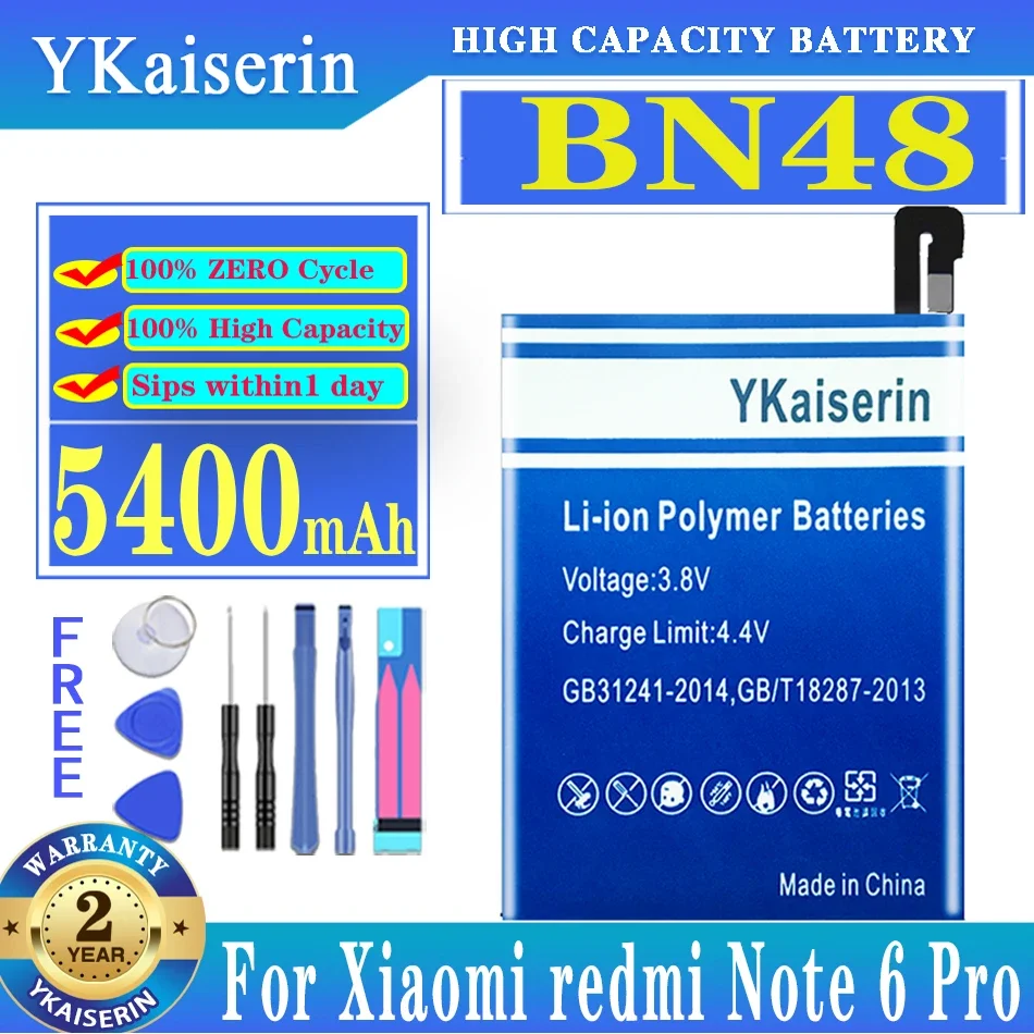Аккумулятор для телефона YKaiserin BN48 BN 48 5400 мАч для Xiaomi Redmi Note 6 Pro 6pro Батареи + бесплатные Tloos Изображение 0