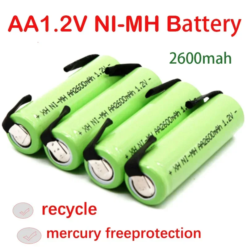 Аккумуляторная батарея 1.2 В AA, 2600 мАч, NI-MH Элемент, Зеленый корпус с припоем для солнечных ламп, аварийных огней, батарея 1.2 В Изображение 0