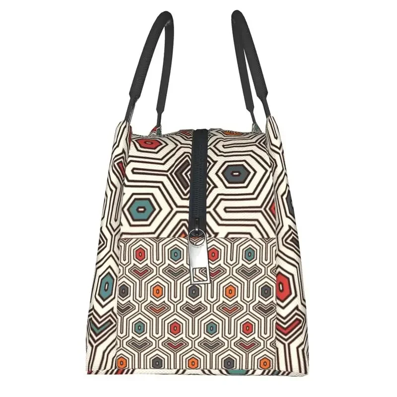 Анкара Геометрический узор Изолированные сумки для ланча для женщин Искусство Африканского племени Термоохладитель Еда Ланч-бокс Открытый Кемпинг Путешествия Изображение 1