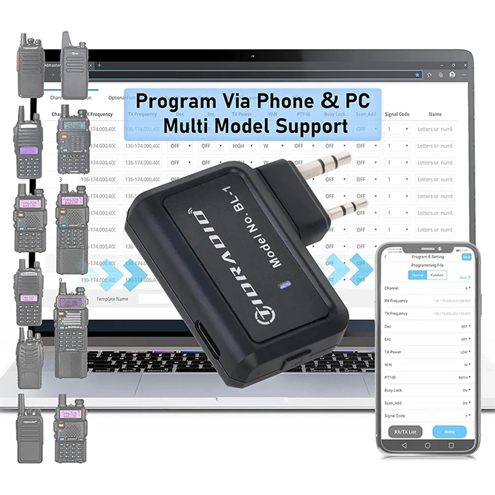 Беспроводной Программатор Walkie Talkie Телефон ПК Bluetooth Программирование Для BF UV-5R BF-888S Радио Нескольких Моделей Нет Проблемы С Драйвером Кабеля Изображение 0