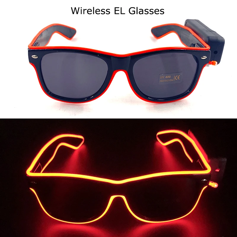 Беспроводные светящиеся светодиодные очки, светящийся неоновый мигающий реквизит, светящиеся солнцезащитные очки, принадлежности для украшения Хэллоуина Изображение 0