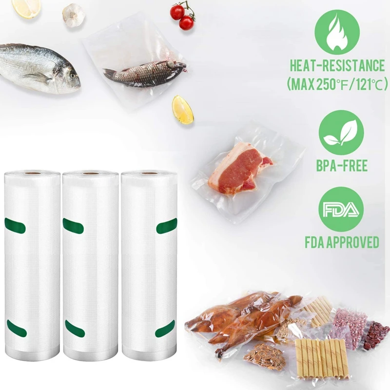 Вакуумные упаковочные пакеты в рулонах по 6 упаковок для экономии пищевых продуктов, сверхпрочные вакуумные пакеты для хранения в домашних условиях, морозильная камера Изображение 3