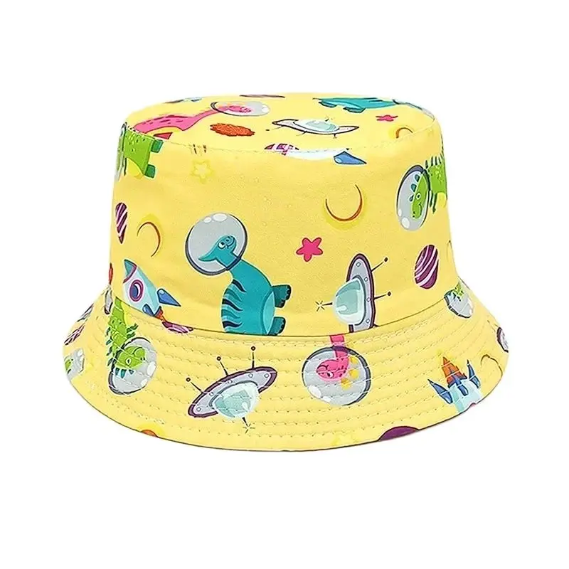 Весенне-летняя шляпа-ведро из полиэстера с мультяшным принтом динозавра, солнцезащитная кепка для путешествий на открытом воздухе для мальчиков и девочек 99 Изображение 0