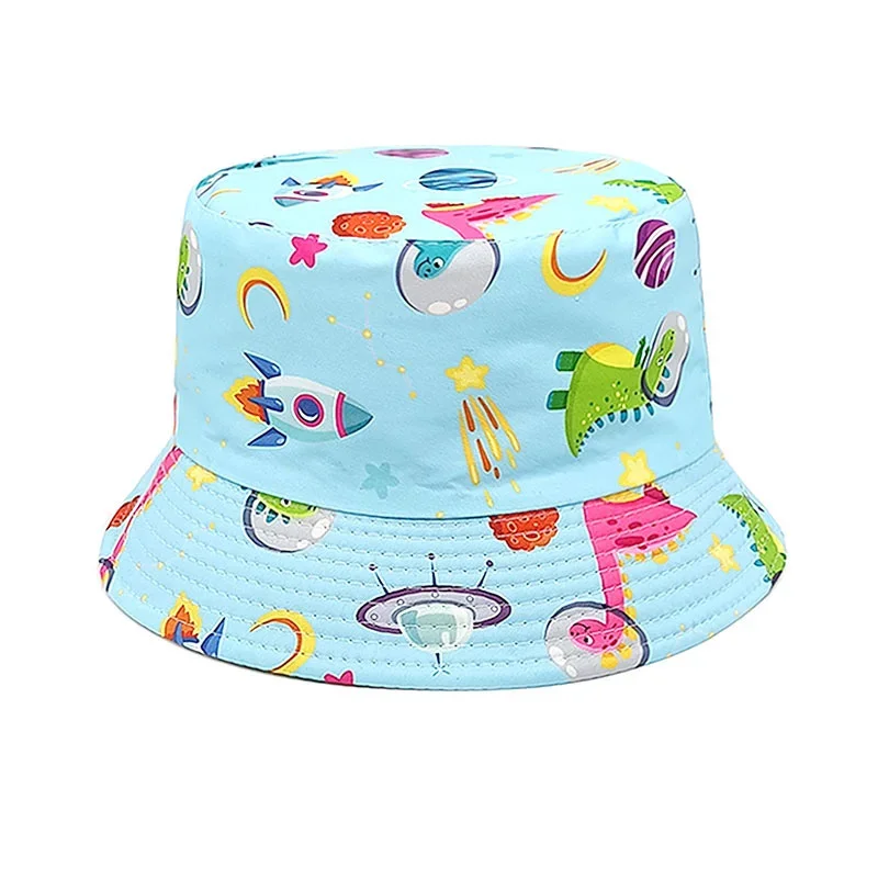 Весенне-летняя шляпа-ведро из полиэстера с мультяшным принтом динозавра, солнцезащитная кепка для путешествий на открытом воздухе для мальчиков и девочек 99 Изображение 2
