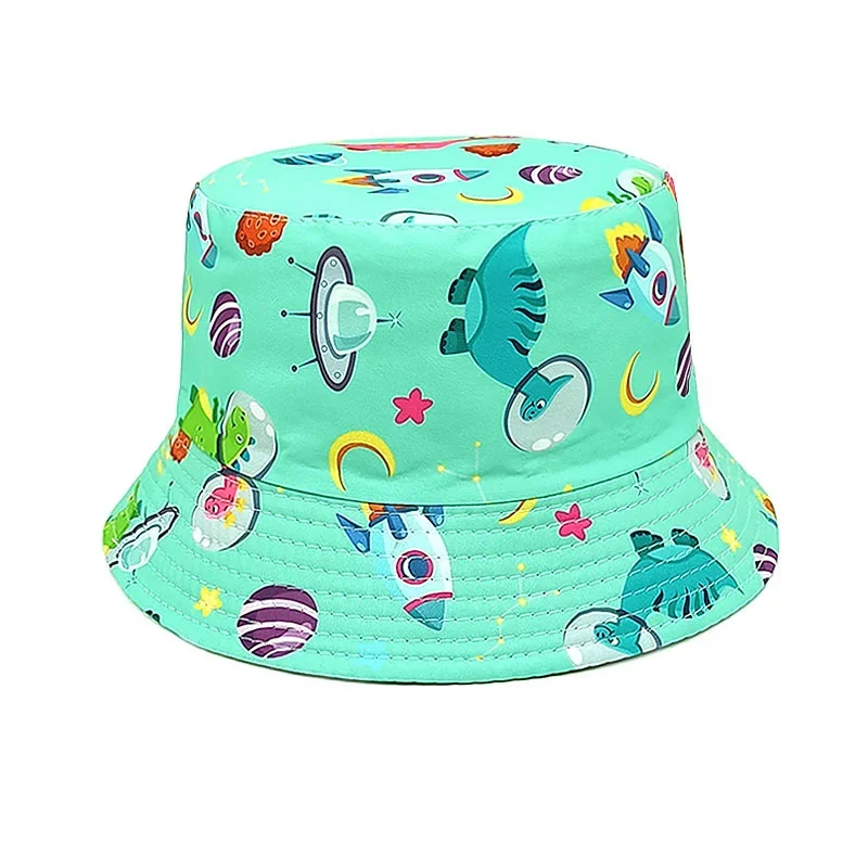 Весенне-летняя шляпа-ведро из полиэстера с мультяшным принтом динозавра, солнцезащитная кепка для путешествий на открытом воздухе для мальчиков и девочек 99 Изображение 3
