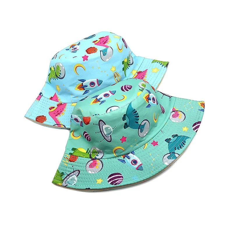 Весенне-летняя шляпа-ведро из полиэстера с мультяшным принтом динозавра, солнцезащитная кепка для путешествий на открытом воздухе для мальчиков и девочек 99 Изображение 4