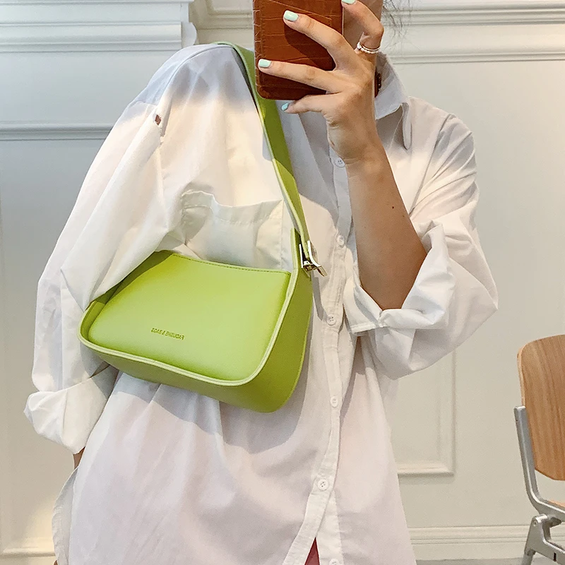 Винтажные женские сумки через плечо, летняя однотонная модная сумка, кожаная женская сумочка и кошелек с широким ремешком, французская женская сумка Изображение 1