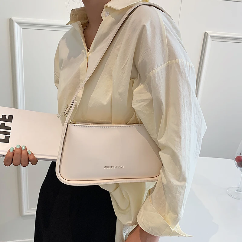 Винтажные женские сумки через плечо, летняя однотонная модная сумка, кожаная женская сумочка и кошелек с широким ремешком, французская женская сумка Изображение 2