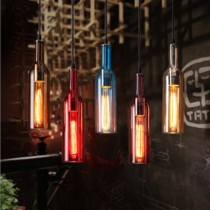 Винтажный стеклянный подвесной светильник креативный светильник для пивной бутылки с 5 цветами подвесной светильник в стиле лофт для кухни ресторана бара гостиной Изображение 1