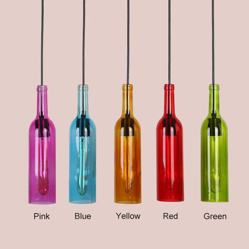 Винтажный стеклянный подвесной светильник креативный светильник для пивной бутылки с 5 цветами подвесной светильник в стиле лофт для кухни ресторана бара гостиной Изображение 2