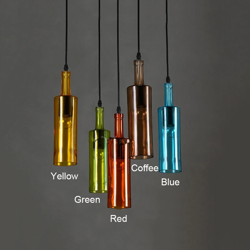 Винтажный стеклянный подвесной светильник креативный светильник для пивной бутылки с 5 цветами подвесной светильник в стиле лофт для кухни ресторана бара гостиной Изображение 4