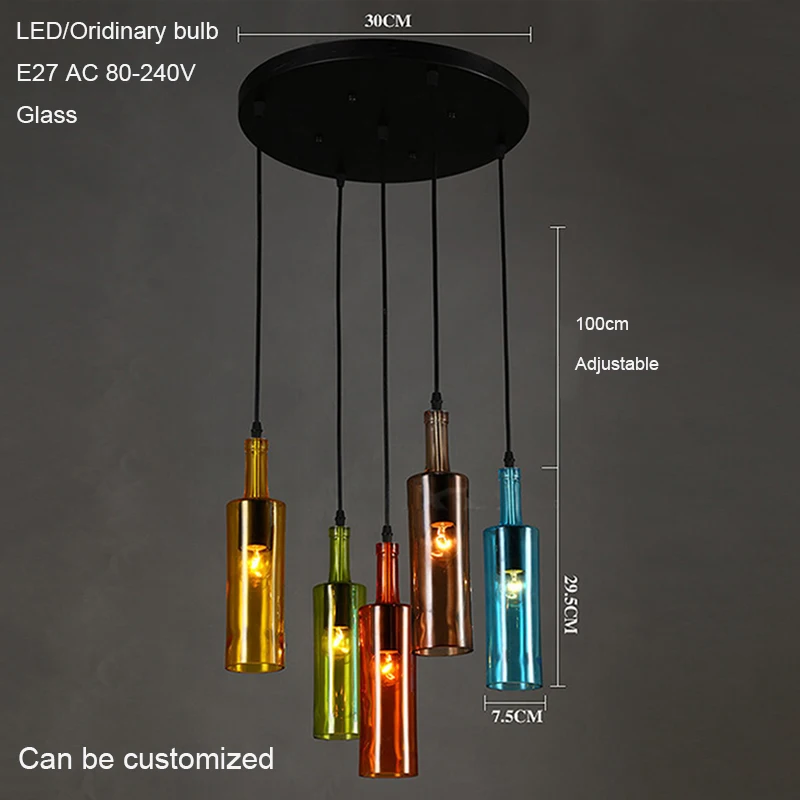 Винтажный стеклянный подвесной светильник креативный светильник для пивной бутылки с 5 цветами подвесной светильник в стиле лофт для кухни ресторана бара гостиной Изображение 5