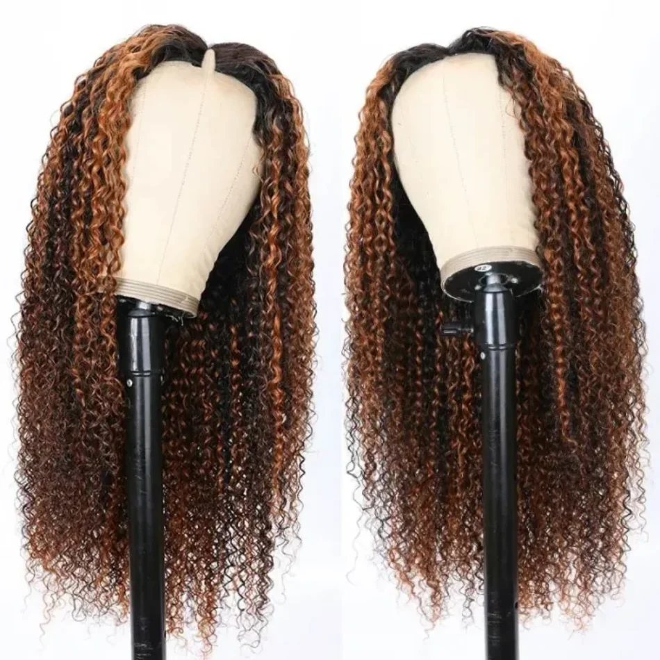 Влажные и волнистые волосы Unice с V-образным пробором, доступный бесклеевой балаяж, подчеркивающий Кудрявые человеческие волосы, парик для женщин с натуральным расчесом кожи головы. Изображение 3