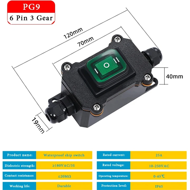 Водонепроницаемый выключатель корабельного типа с коромыслом IP65 Для включения / выключения электрооборудования с помощью кнопки питания со светодиодной подсветкой Изображение 5