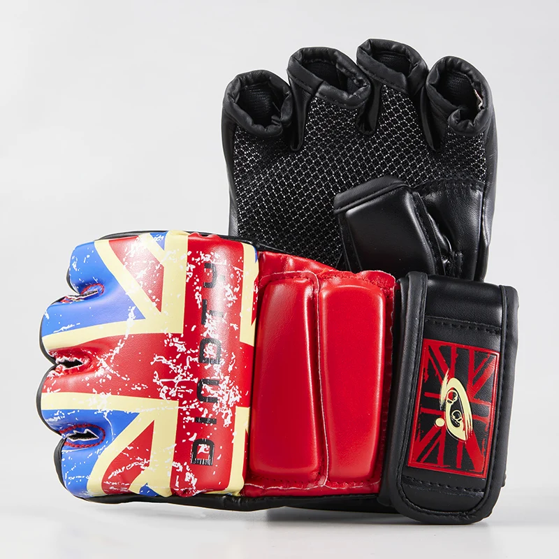 Высококачественные боксерские перчатки на полпальца из искусственной кожи для борьбы ММА, перчатки для кикбоксинга, каратэ, Муай Тай, тренировочные перчатки для мужчин Изображение 1