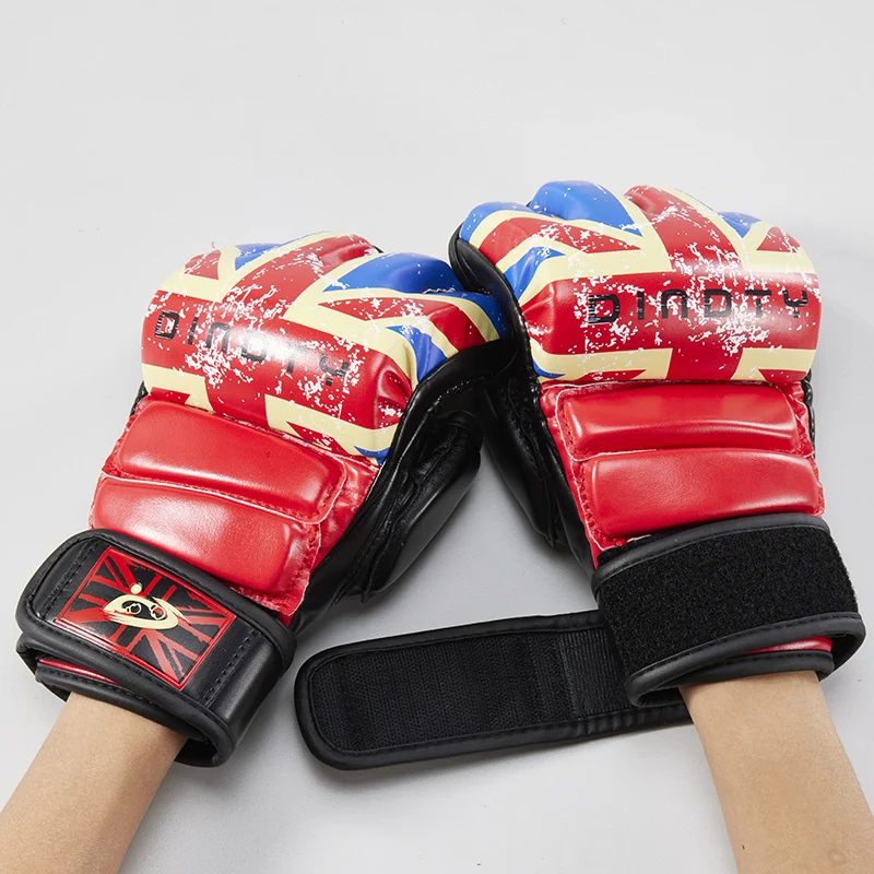 Высококачественные боксерские перчатки на полпальца из искусственной кожи для борьбы ММА, перчатки для кикбоксинга, каратэ, Муай Тай, тренировочные перчатки для мужчин Изображение 4