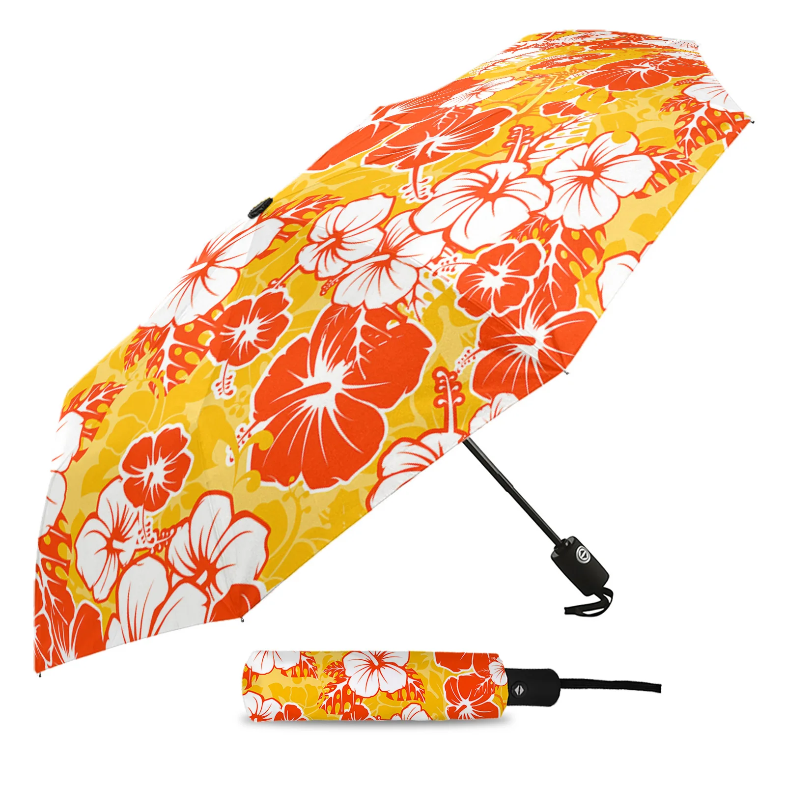 Гавайский Тропический цветок, Летний Автоматический Складной зонт от дождя с восемью костями, Защита от ветра и дождя, Уличная фотосессия Изображение 1
