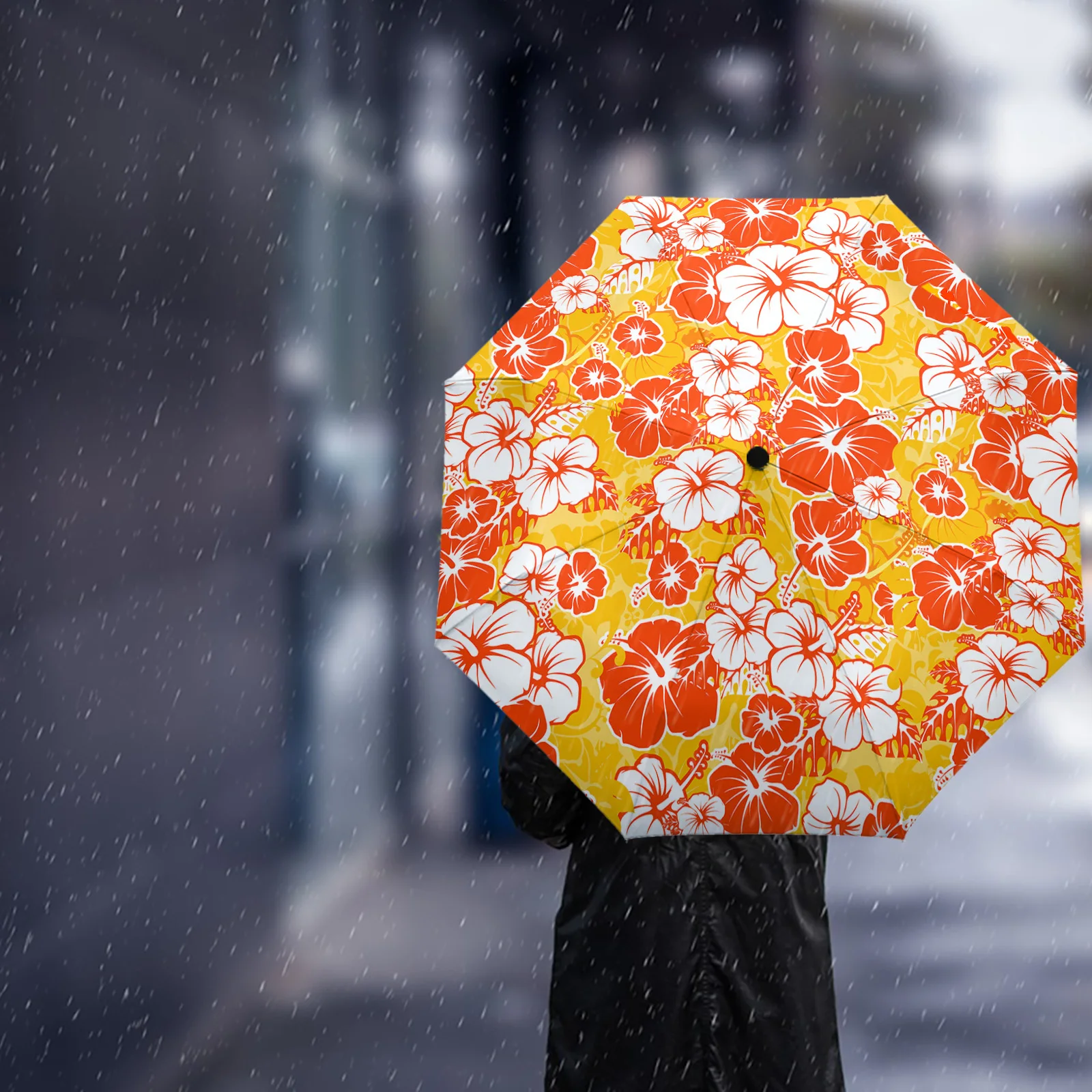 Гавайский Тропический цветок, Летний Автоматический Складной зонт от дождя с восемью костями, Защита от ветра и дождя, Уличная фотосессия Изображение 2