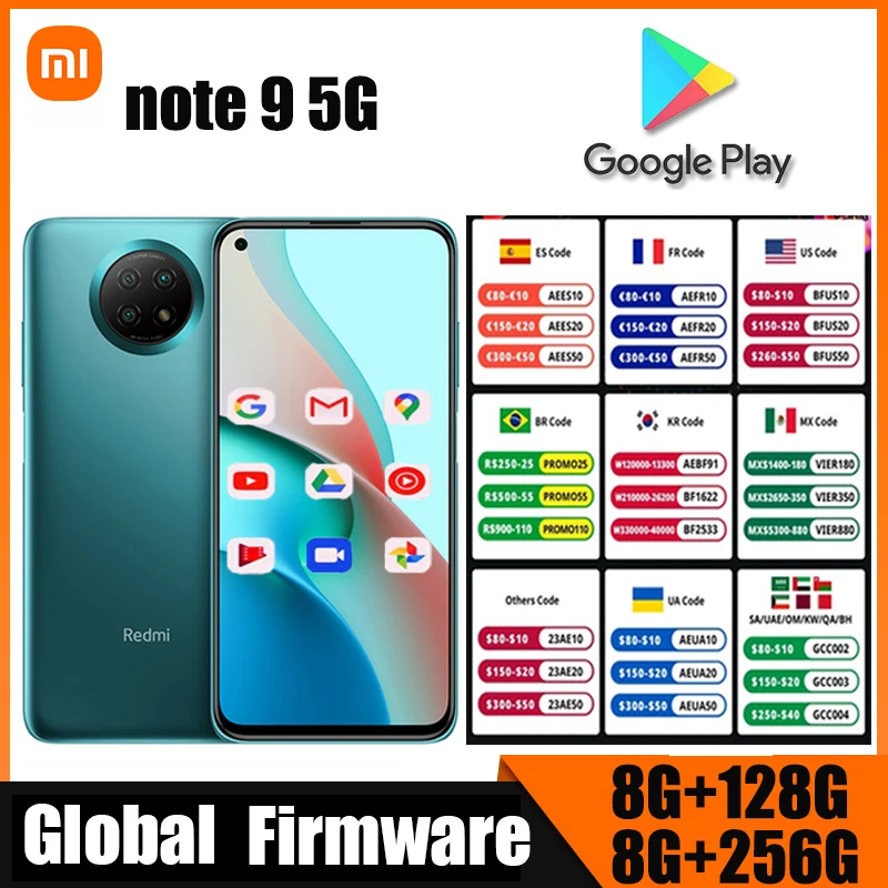 Глобальная встроенная память Мобильного телефона Xiaomi Redmi Note 9 5G, смартфона с проводной зарядкой 18 Вт и двумя SIM-картами Изображение 0
