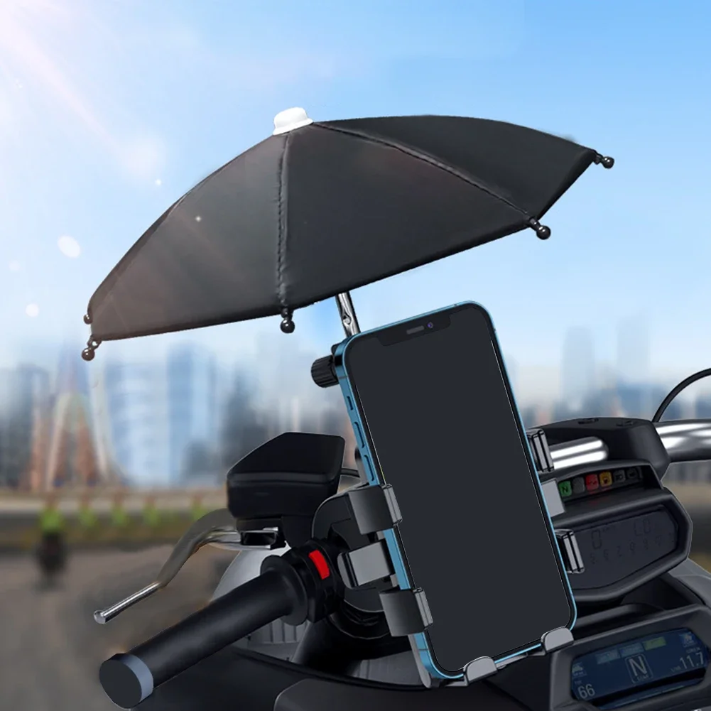 Держатель мобильного телефона для мотоцикла с зонтиком, защита от Солнца, Непромокаемая, Ударопрочная Регулируемая Подставка для мобильного телефона на открытом воздухе Изображение 3