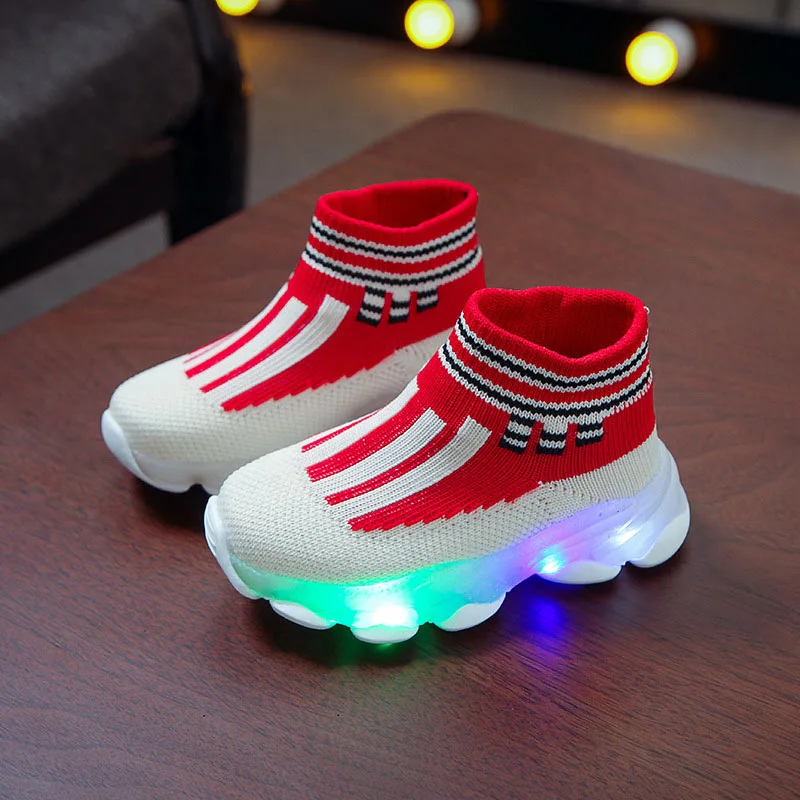Детские кроссовки, Детские светящиеся носки с буквенной сеткой для девочек и мальчиков, Спортивные кроссовки для бега, обувь с подсветкой, обувь Изображение 2