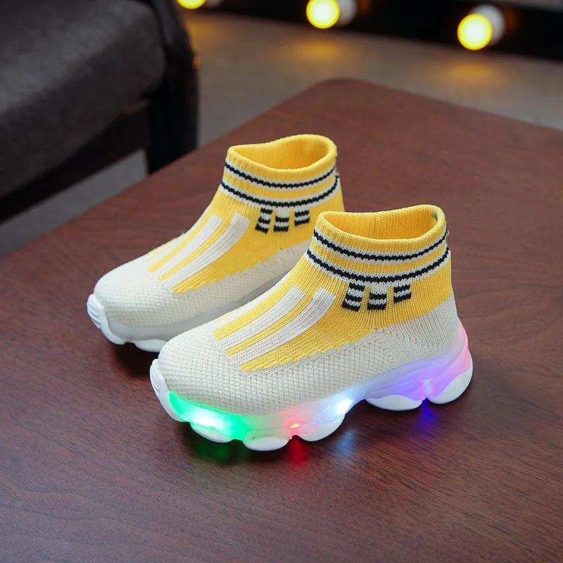 Детские кроссовки, Детские светящиеся носки с буквенной сеткой для девочек и мальчиков, Спортивные кроссовки для бега, обувь с подсветкой, обувь Изображение 3