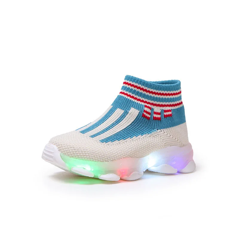 Детские кроссовки, Детские светящиеся носки с буквенной сеткой для девочек и мальчиков, Спортивные кроссовки для бега, обувь с подсветкой, обувь Изображение 4