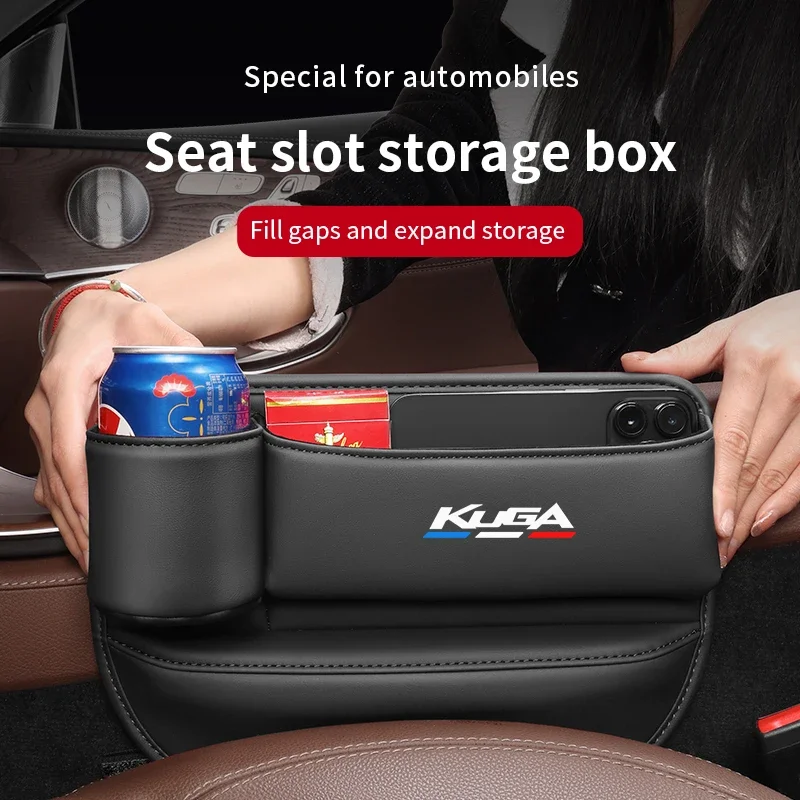 Для Ford KUGA Логотип Зазор для автокресла Щелевая щель Кожаный Ящик для хранения с подстаканником Аксессуары для оформления интерьера автомобиля Изображение 0