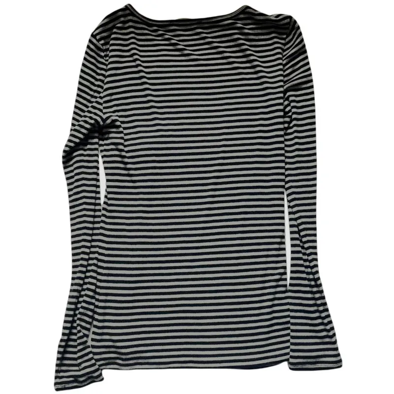 Женские винтажные футболки, Топы в полоску, Весенне-осенняя одежда y2k 2000-х, тонкие топы с длинными рукавами, Женская одежда, уличная одежда Изображение 3