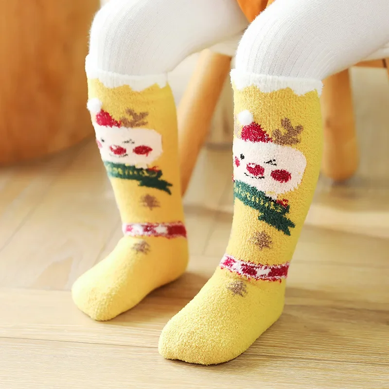 Зимние коралловые и толстые детские носки, семейные носки без каблука, модные теплые детские длинные рождественские носки Изображение 4