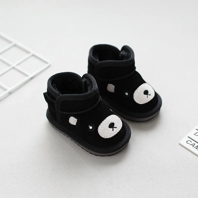Зимние Новые теплые детские ботинки для отдыха, детская хлопковая обувь с мультяшным рисунком, Обувь для малышей, Черно-серый цвет Изображение 0