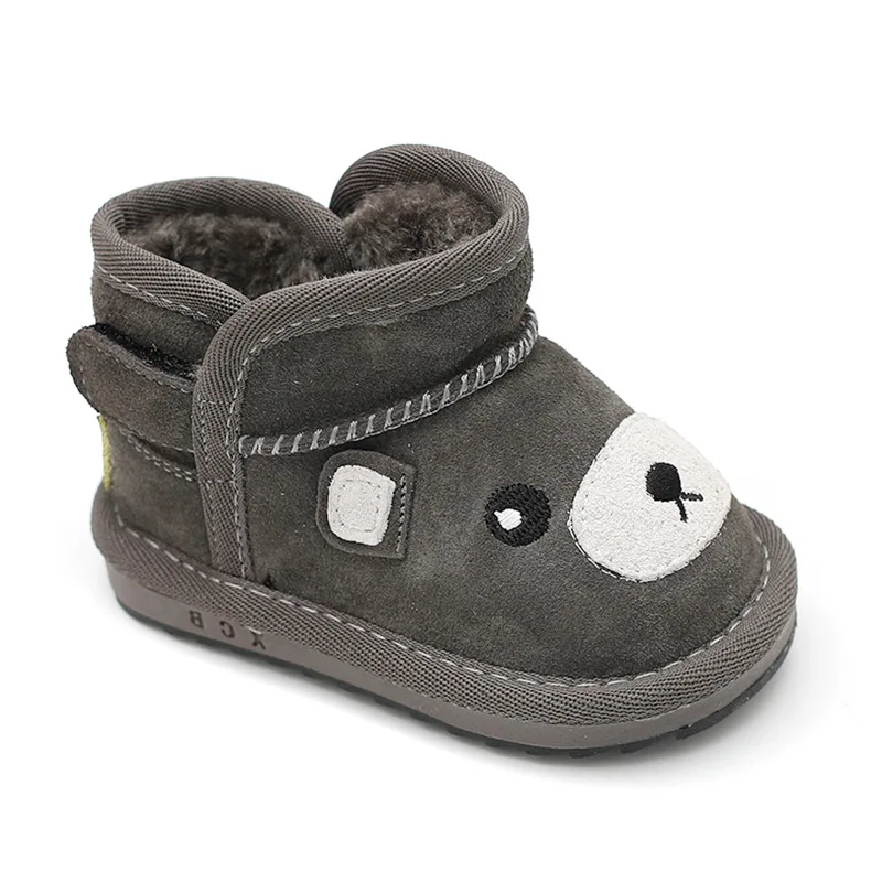 Зимние Новые теплые детские ботинки для отдыха, детская хлопковая обувь с мультяшным рисунком, Обувь для малышей, Черно-серый цвет Изображение 3
