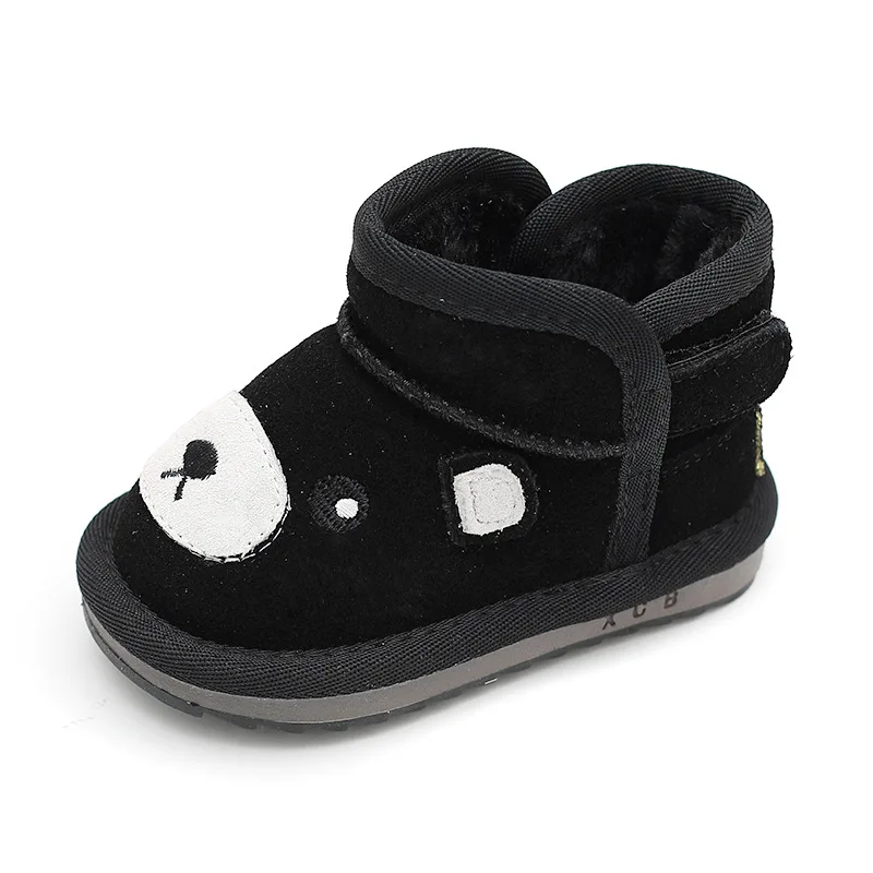 Зимние Новые теплые детские ботинки для отдыха, детская хлопковая обувь с мультяшным рисунком, Обувь для малышей, Черно-серый цвет Изображение 4