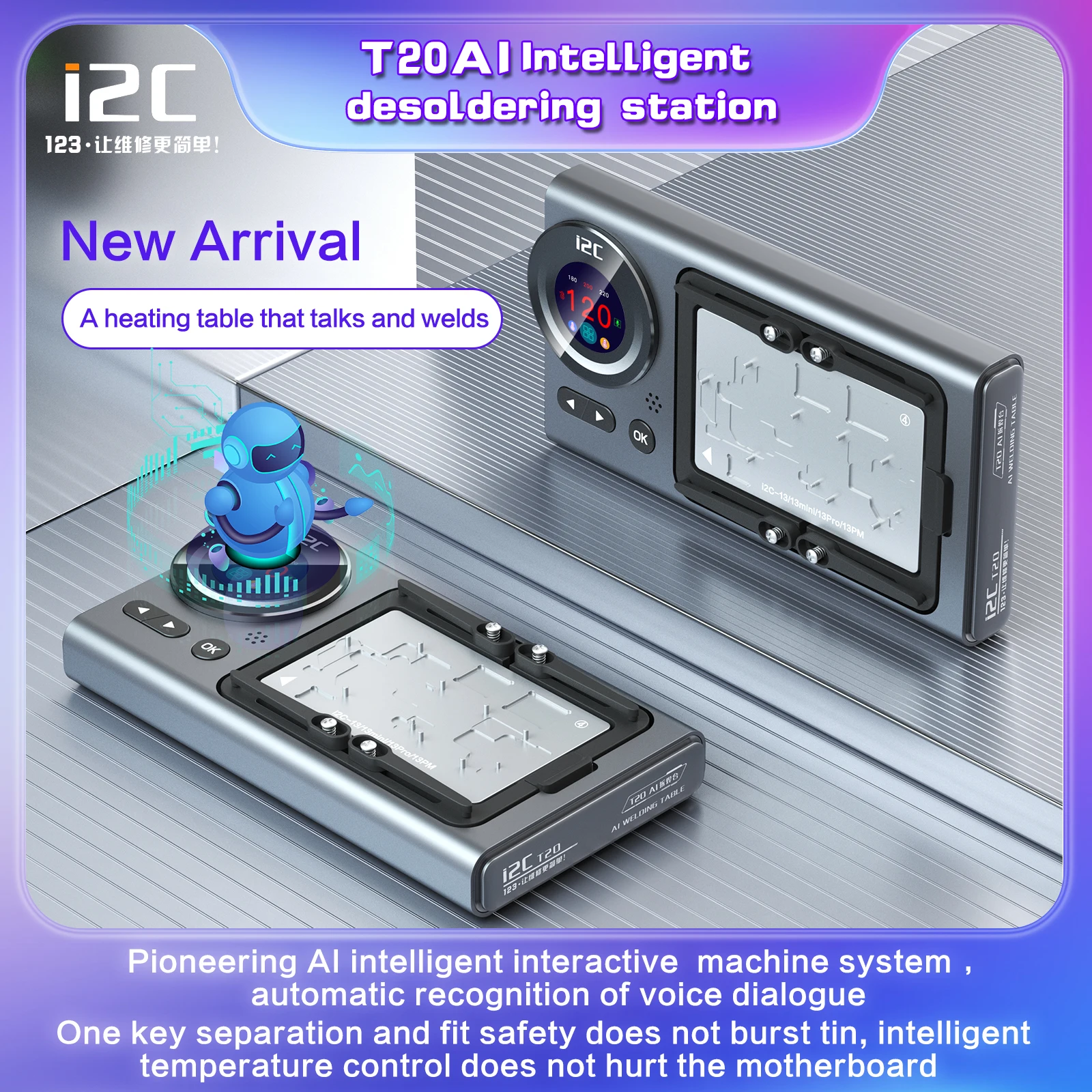 Интеллектуальная станция распайки I2c T20 Ai / нагревательная платформа для модулей Iphone X-14promax / Инструменты для устранения тепловыделения материнской платы Изображение 1