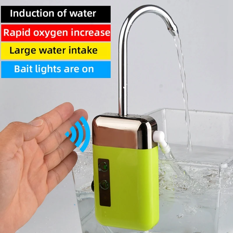 Интеллектуальный датчик водяного кислородного насоса, интеллектуальное индукционное светодиодное освещение, USB-воздушный насос для насыщения кислородом на рыбалке на открытом воздухе Изображение 5