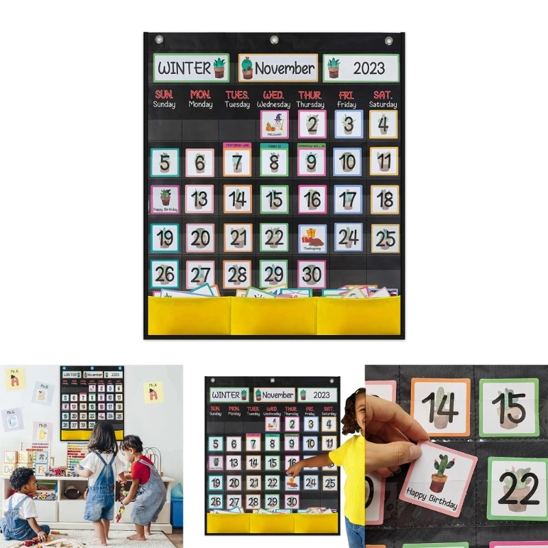 Карманный календарь с 89 карточками, учебный календарь, 20.07x23.62 дюйма, карманный календарь в классе для изучения календаря Изображение 2