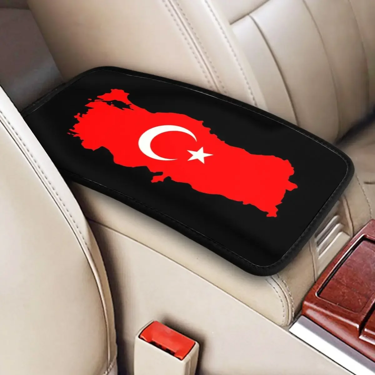 Карта флага Турции, чехол для автомобильного подлокотника, Нескользящий коврик с турецкой Луной и звездой, защита центральной консоли, защита ящика для хранения Изображение 0