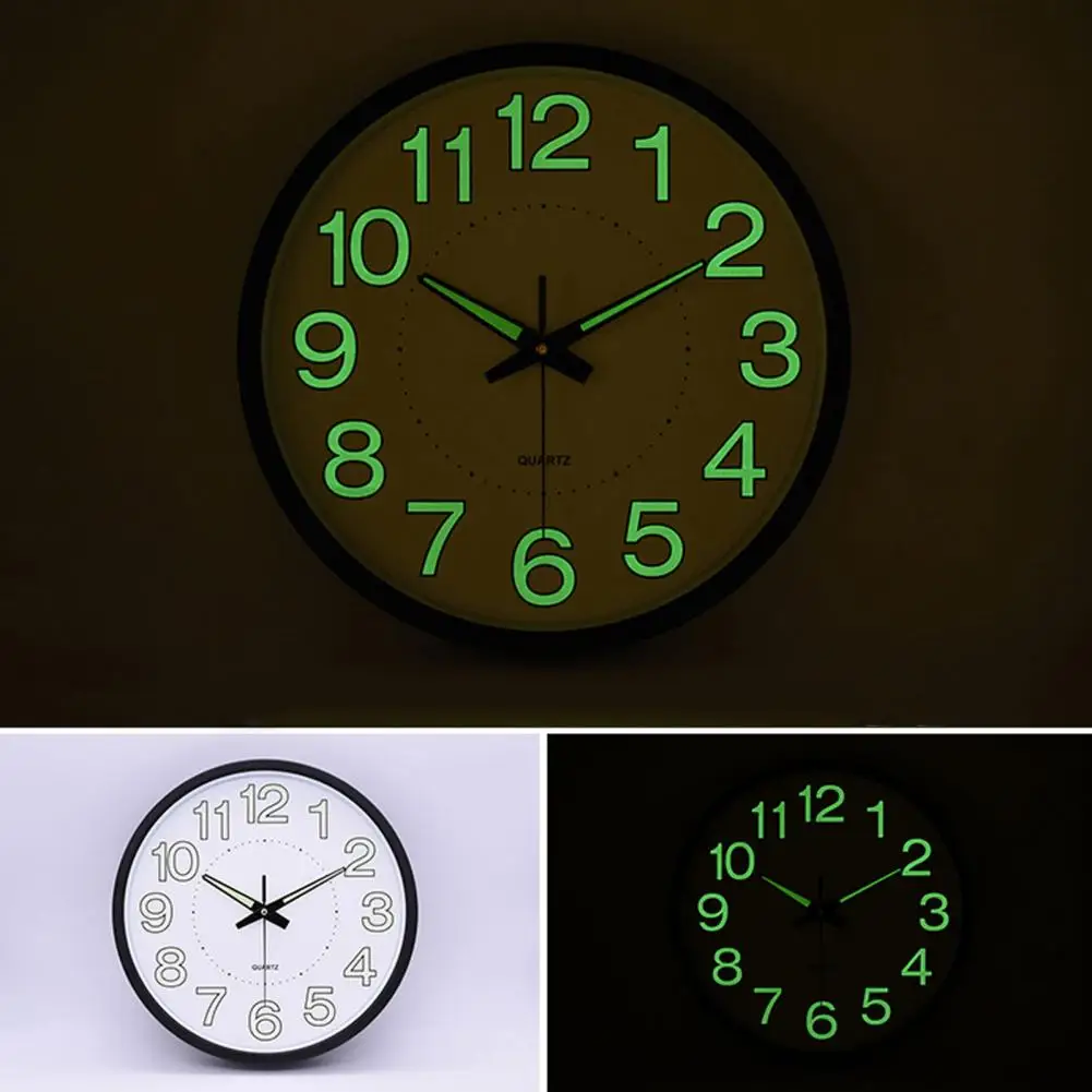 Кварцевые часы Бесшумные Точные Простая установка Светящиеся в темноте 12-дюймовые не тикающие настенные часы с ночником для офиса Изображение 3